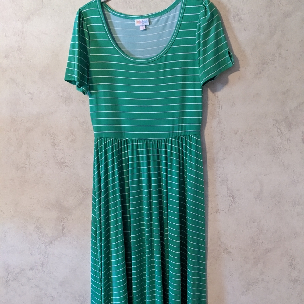 LuLaRoe Riley Small Maxi Dress. Kelly green with white stripes.